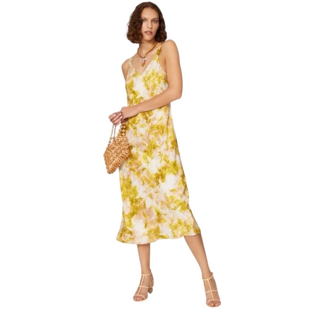 Joie Maple Silk Midi Dress in Cream and Yellow Floral Size Small
